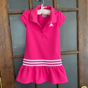 adidas Hot Pink Polo Dress with White Stripe Accents